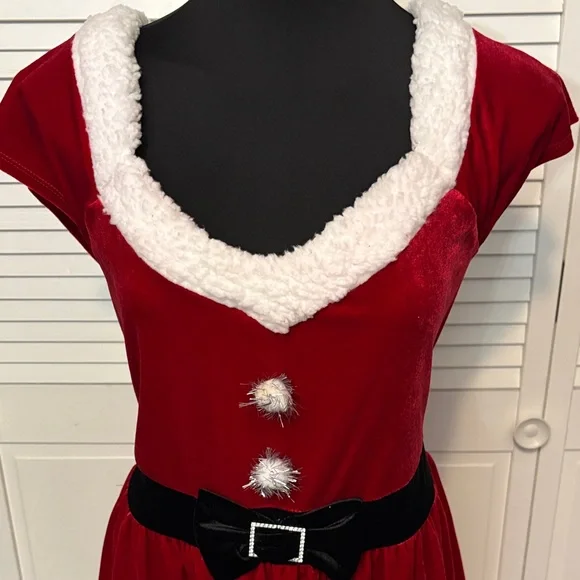 Red Velvet Santa Dress with White Trim - Picture 2 of 6